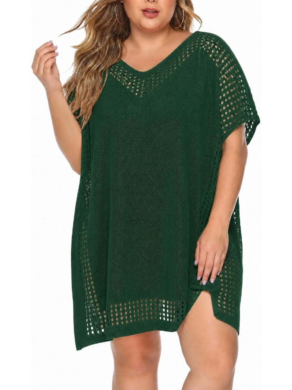 Women's Green One Size Polyester Crochet Summer Swimming And Bath Coverup Dress